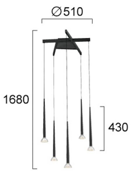 Viokef Lampada LED a sospensione Rina, nera/trasparente, Ø 51 cm, metallo, 5 luci. Rina, Nero, Soggiorno / Sala da pranzo, Metallo, Moderno