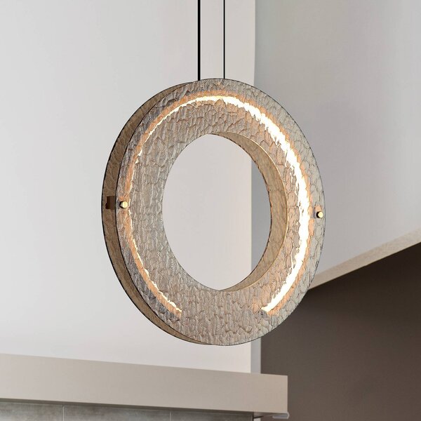Viokef Lampada LED a sospensione Tamara, color ambra, Ø 40 cm, vetro/metallo Tamara, Crema / Ambra, Soggiorno / Sala da pranzo, Vetro, Moderno