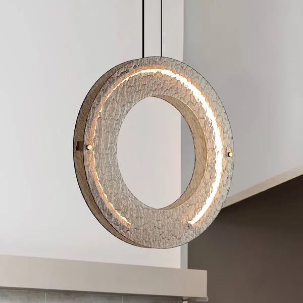Viokef Lampada LED a sospensione Tamara, color ambra, Ø 40 cm, vetro/metallo Tamara, Crema / Ambra, Soggiorno / Sala da pranzo, Vetro, Moderno