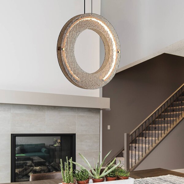 Viokef Lampada LED a sospensione Tamara, color ambra, Ø 40 cm, vetro/metallo Tamara, Crema / Ambra, Soggiorno / Sala da pranzo, Vetro, Moderno