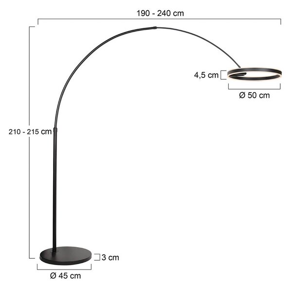 Steinhauer Lampada ad arco Ringlux, dimmerabile, Nero, Soggiorno / Sala da pranzo, Metallo, Moderno, Lampada da terra