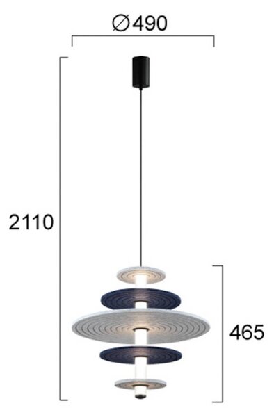 Viokef lampada LED a sospensione Azul, altezza 46 cm, blu/grigio/nero, feltro Azul, Alluminio / Grigio / Zincato, Soggiorno / Sala da pranzo, Plastica