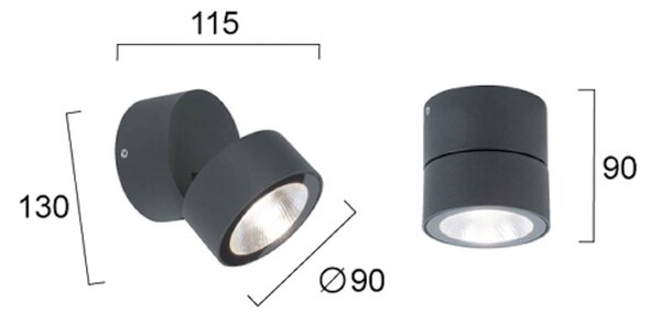 Viokef Faretto da soffitto LED esterno Andria, grigio scuro, Ø 9 cm, metallo Andria, Nero, Alluminio, Plafoniere LED