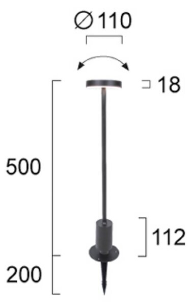 Viokef Lampioncino LED Tango grigio scuro Altezza 50 cm Metallo, picchetto, Nero, Alluminio, Moderno, Lampada LED da esterni