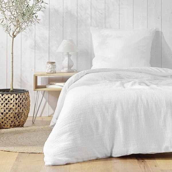 Biancheria da letto bianca in mussola per letto singolo 140x200 cm Angelia – douceur d'intérieur