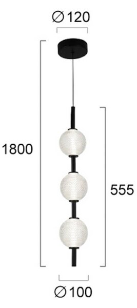 Viokef Lampada LED a sospensione Abeona, Ø 10 cm, nera, metallo/vetro, 3 luci. Abeona, Nero, Soggiorno / Sala da pranzo, Metallo