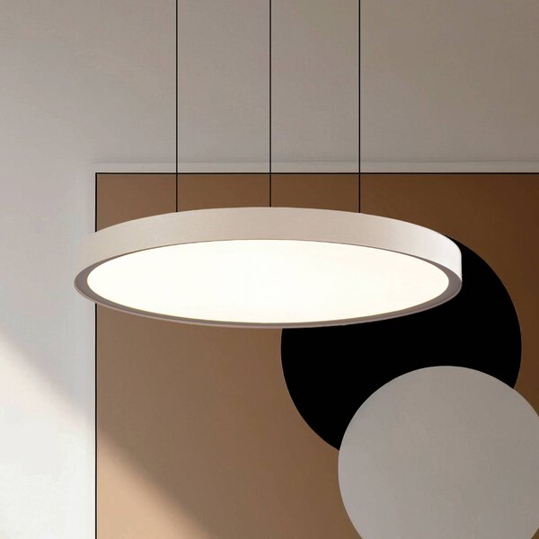 Viokef Lampada LED a sospensione Denver, Ø 49 cm, color beige, metallo Denver, Crema / Ambra, Soggiorno / Sala da pranzo, Alluminio, Moderno