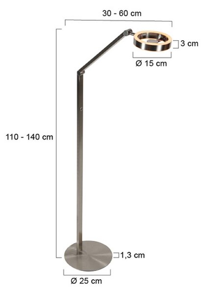 Steinhauer Lampada da terra a LED Ringlux, dimmerabile, Alluminio / Grigio / Zincato, Soggiorno / Sala da pranzo, Metallo, Moderno, Lampada LED da terra