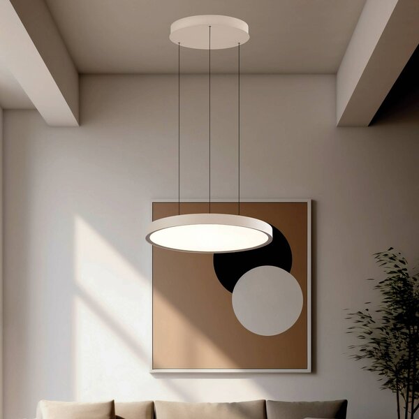 Viokef Lampada LED a sospensione Denver, Ø 49 cm, color beige, metallo Denver, Crema / Ambra, Soggiorno / Sala da pranzo, Alluminio, Moderno