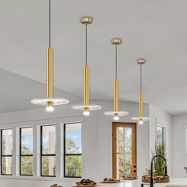 Viokef Lampada LED a sospensione Leandros color oro Ø 40 cm Pietra artificiale/metallo, Ottone / Oro, Soggiorno / Sala da pranzo, Metallo