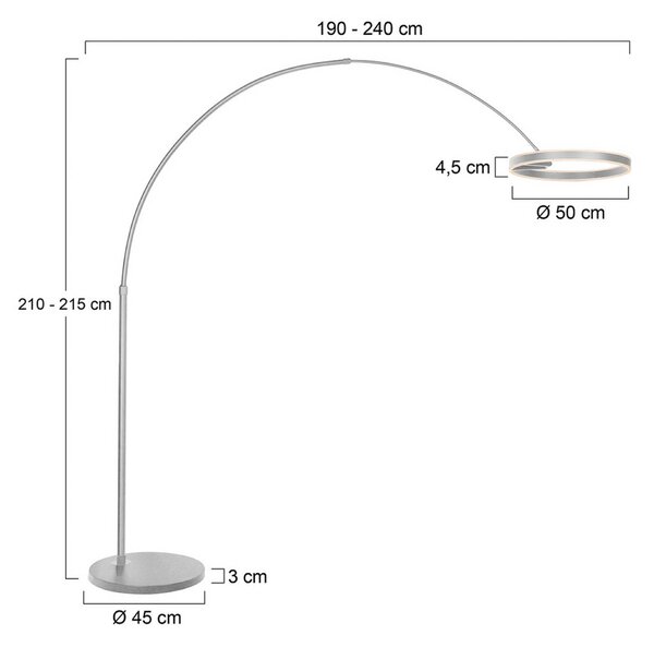 Steinhauer Lampada ad arco Ringlux, dimmerabile, Alluminio / Grigio / Zincato, Soggiorno / Sala da pranzo, Metallo, Moderno, Lampada da terra