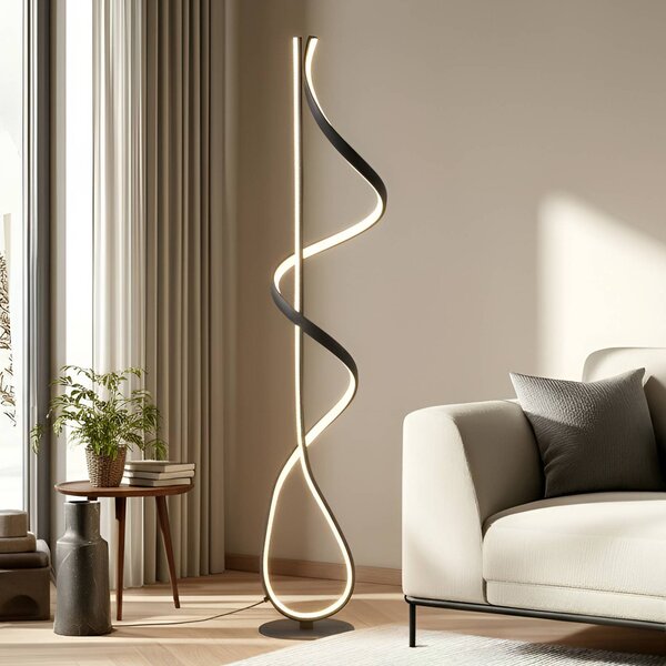 Lampada da terra a LED Rodado Lucande, Nero, Soggiorno / Sala da pranzo, Alluminio, Moderno, Lampada LED da terra