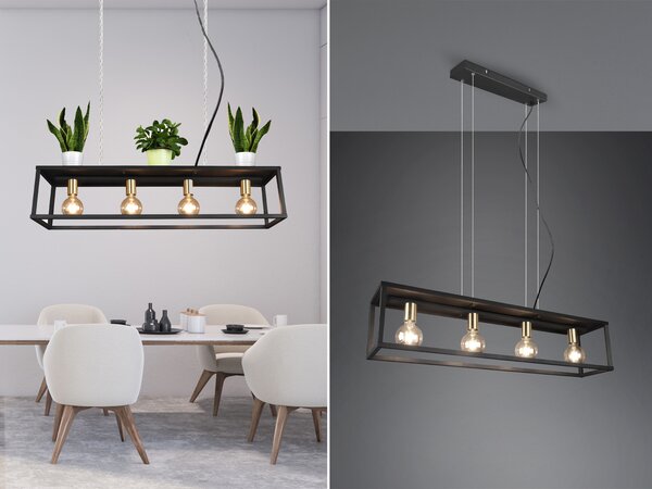 Lampada a sospensione VITO a 4 luci in metallo nero, stile industriale - R30194032