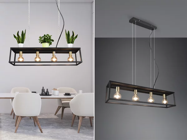 Lampada a sospensione VITO a 4 luci in metallo nero, stile industriale - R30194032