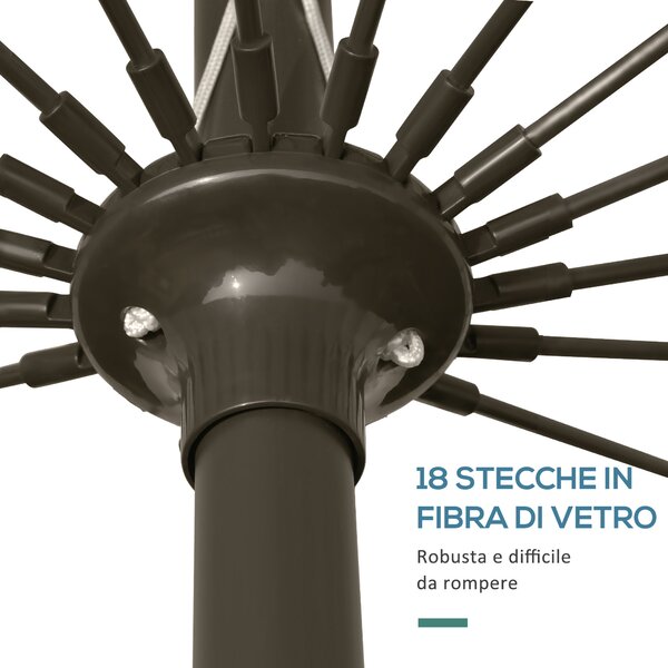 Outsunny Ombrellone da Giardino e Terrazza con Manovella, 18 Stecche e Testa Inclinabile, Ф255x240cm Verde|Aosom