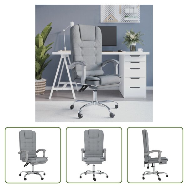 The Living Store Sedia da ufficio con funzione massaggio Tessuto grigio chiaro