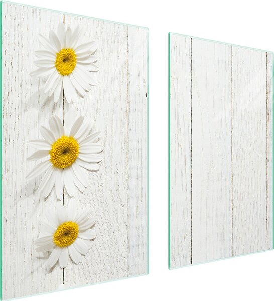 Piastre copri fornelli 2 pezzi 75x52 Copri piano cottura in Vetroceramica tagliere in vetro margherita legno