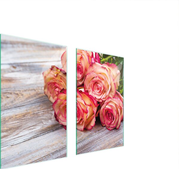 Piastre copri fornello 2 pezzi 75x52 Copri piano cottura in Vetroceramica tagliere in vetro rose legno