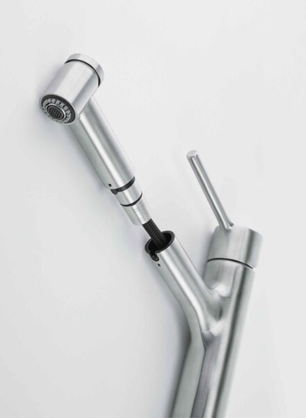 Franke Taros Neo - Miscelatore per lavello FC 6386.501 con doccia estraibile, acciaio inox 115.0596.386