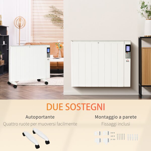 HOMCOM Stufetta Elettrica Portatile da 1000/2000W con Timer e Impostazioni di Calore per Stanze max 15 m², 75x31x66.5 cm, Bianco|Aosom