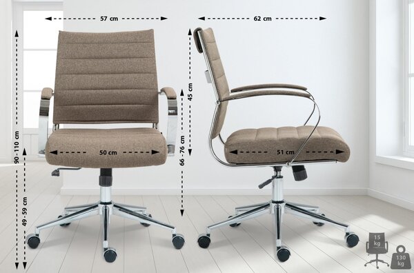 Sedia da ufficio CLP Oakland, regolabile in altezza e girevole, color taupe, rivestimento in tessuto