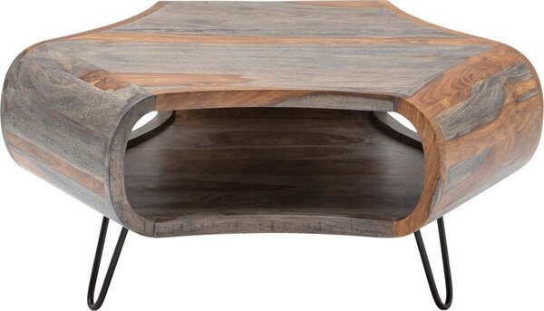 Riess-ambiente Tavolino retrò ORGANIC LIVING 80 cm grigio finitura fumé Legno massello di palissandro Sheesham Gambe a forcella Tavolino Tavolino