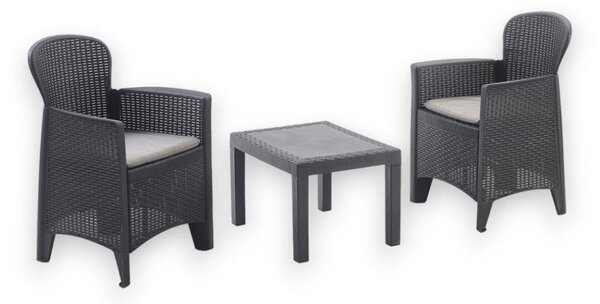 Salotto 2 posti da giardino in resina resistente effetto rattan con tavolino Akita - Black