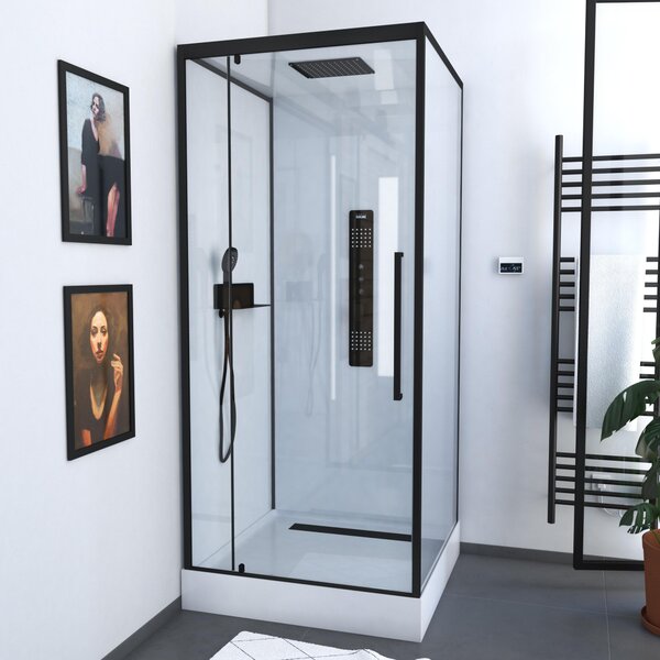 Doccia completa MARWELL Doccia completa bianca Square 90 x 90 x 215 cm - Set completo incl. piatto doccia e rubinetto - Doccia angolare con ingresso frontale
