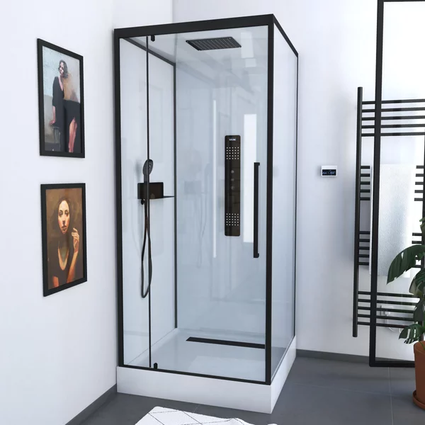 Doccia completa MARWELL Doccia completa bianca Square 90 x 90 x 215 cm - Set completo incl. piatto doccia e rubinetto - Doccia angolare con ingresso frontale