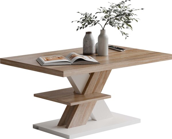 CASARIA® Tavolino Detroit 90x60x45cm da Divano 2 Ripiani in Legno Carico Max 50kg Antigraffio Tavolo da Caffé Soggiorno Design Moderno