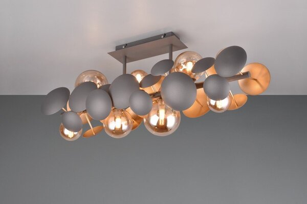 Lampada da soffitto con paralume in vetro grigio-oro 76x22 cm Bubble - Trio Select