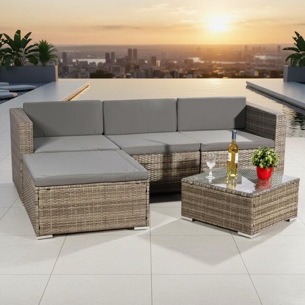 Mucola mobili da giardino 5 pz. gruppo salotto da giardino set pouf polyrattan nero set salotto gruppo pranzo balcone - grigio