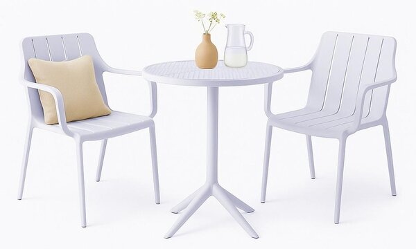 Set da giardino VORTIVO - 2 sedie da giardino bianche e 1 tavolo bianco per balcone, terrazza e sala da pranzo