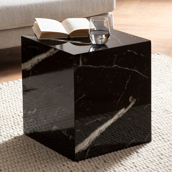 FineBuy Tavolino MONOBLOC 40 cm lucido effetto marmo nero Tavolino da salotto Cube quadrato Tavolino da divano Tavolino da salotto a forma di cubo