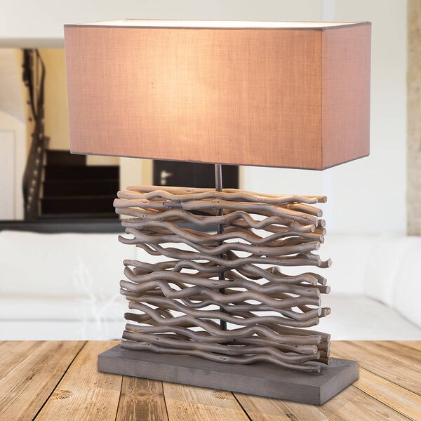 Jamie - lampada da tavolo grigia con base in legno