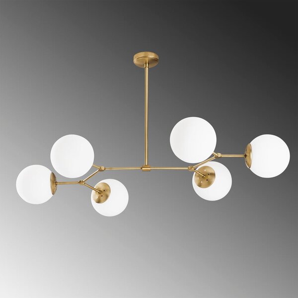 Lampadario bianco/color ottone con paralume in vetro Damar – Opviq lights
