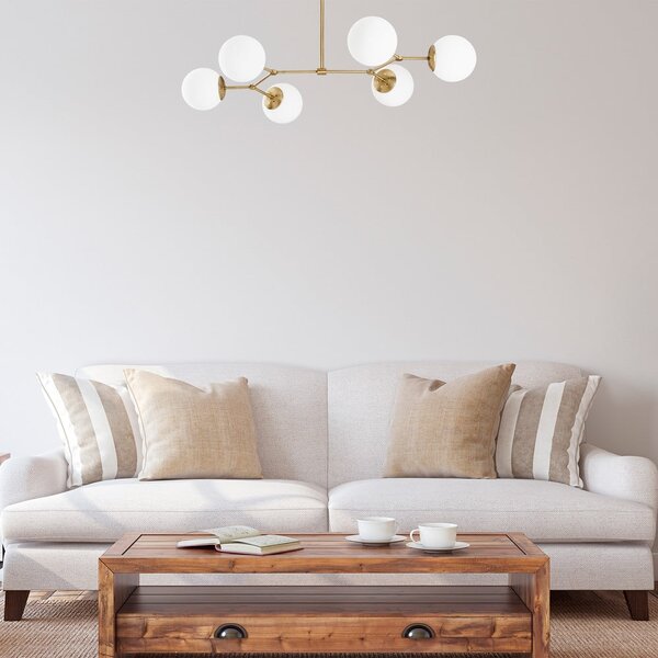 Lampadario bianco/color ottone con paralume in vetro Damar – Opviq lights
