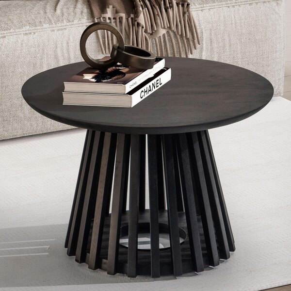 FineBuy Tavolino da salotto in legno massello di mango rotondo Ø 60 cm Nero · Tavolino da salotto moderno Tavolino da divano fatto a mano Design Japandi