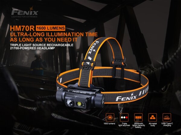 Fenix HM70R - Lampada frontale LED ricaricabile 4xLED/1x21700 IP68 1600 lucente 800 h 5000 mAh