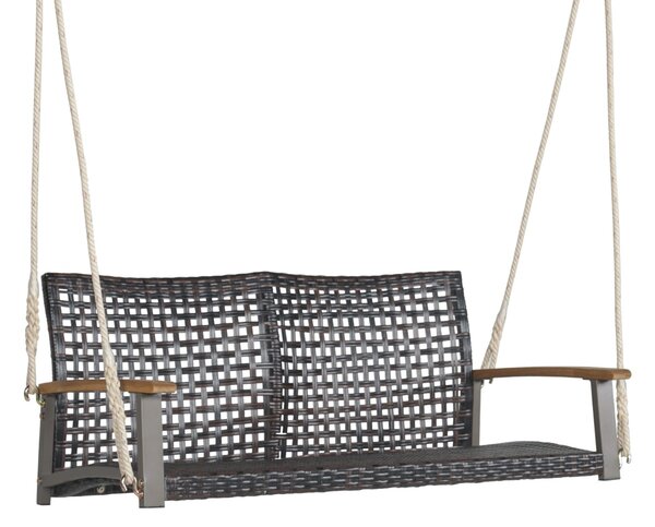 Costway Altalena in rattan PE con 2 corde e schienale curvato, Panca altalena da esterno con 2 posti per portico