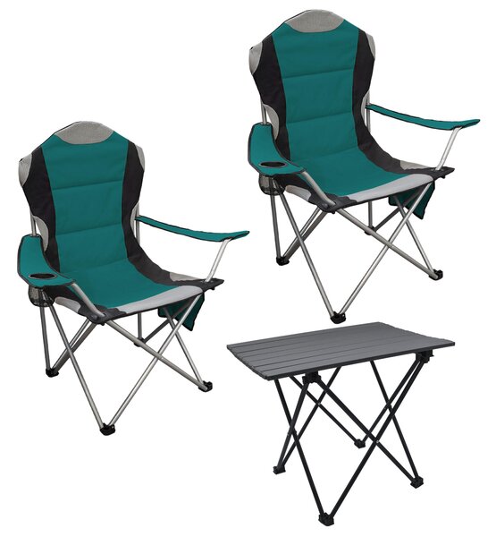 Set da giardino Spetebo da 3 pezzi con tavolo pieghevole in alluminio e borsa per il trasporto - verde - Set da giardino