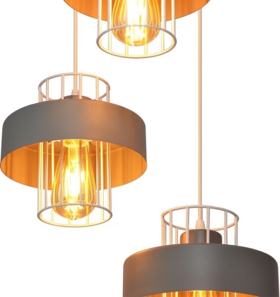 Lampadario a sospensione con filo VOLTA 3xE27/15W/230V diametro 42 cm grigio