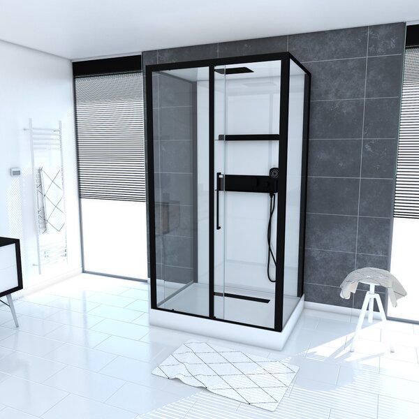 Doccia completa MARWELL Design doccia completa White Isle 115 x 90 x 217 cm - set completo incl. piatto doccia e rubinetto - installazione reversibile - sistema di profili in alluminio di alta qualità