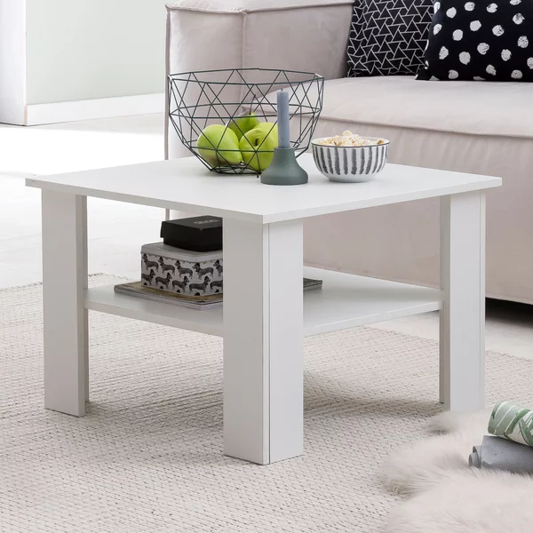 FineBuy Tavolino da salotto in legno bianco 60 x 42 x 60 cm Tavolino in legno con ripiano Tavolino da salotto Tavolino da caffè Tavolino da divano Tavolino da salotto Tavolino da soggiorno