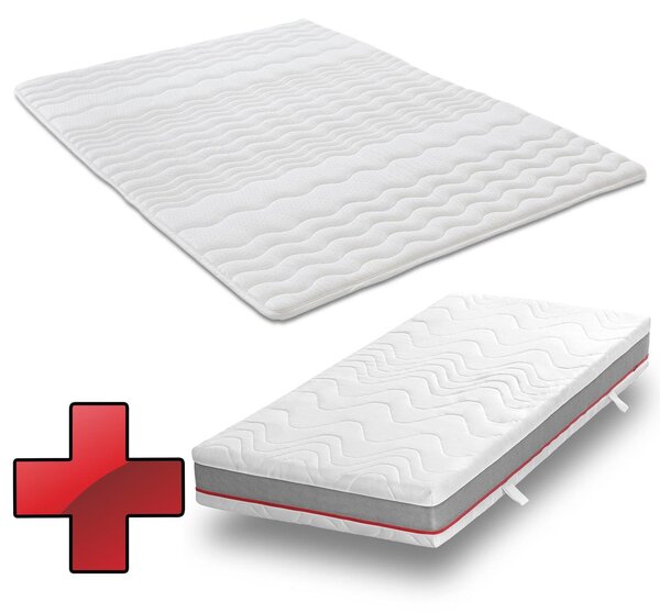 Materasso ergonomico a molle insacchettate Sleezzz Premium 90 x 200 cm, altezza 23 cm, grado di rigidità H2/H3 + coprimaterasso / imbottitura per materasso 90 x 200 cm
