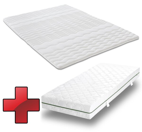 Materasso a molle insacchettate a 7 zone Sleezzz Smart 90 x 200 cm, altezza 21 cm, grado di rigidità H2/H3 + coprimaterasso / imbottitura per materasso 90 x 200 cm