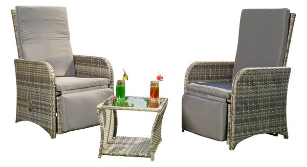 Melko Set di sedute 2 poltrone Tavolo Mobili da giardino in polyrattan Set da pranzo - Grigio