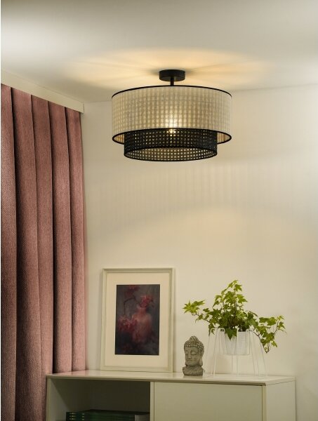 Duolla - Lampadario a plafone RATTAN YUTE 1xE27/15W/230V diametro 45 cm color crema/nero