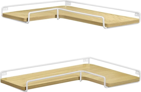 Mensole galleggianti Vasagle, set di 2, mensole angolari a L per la parete, mensola angolare in stile industriale, per soggiorno, camera da letto o cucina, rovere naturale