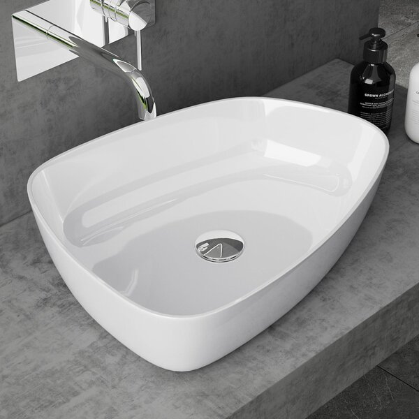 Doporro Lavabo da Appoggio Bianco Lucido 51x38x12cm Lavandino Bagno Slim Design Moderno Lavello da Minerale Fuso Colossum806